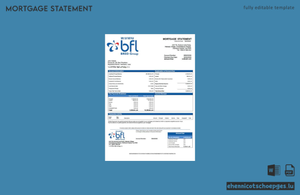 Laos Banque Franco-Lao Hypothekenabrechnung Word- und PDF-Beispielvorschau